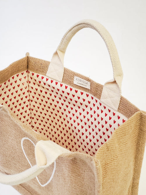 Jute Canvas Gift Bag - Love (S)