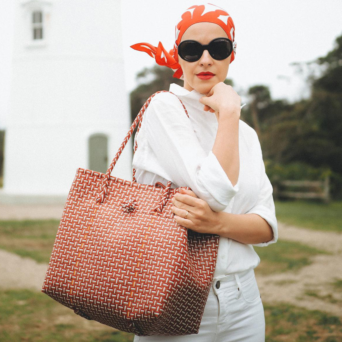 The Toko  Recycled Tote Bag, in Red & White