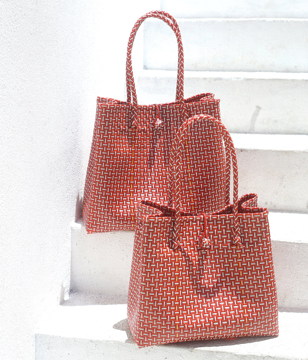 The Toko  Recycled Tote Bag, in Red & White