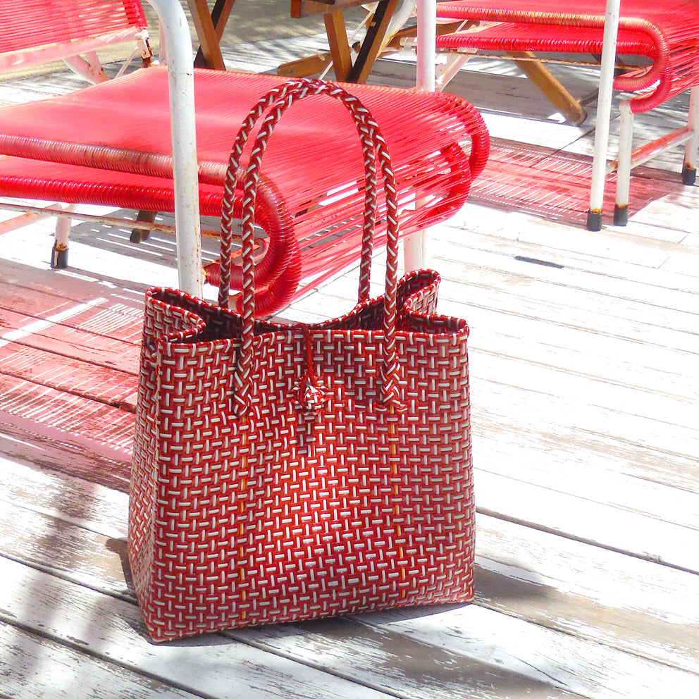 The Toko  Recycled Tote Bag, in Red & White