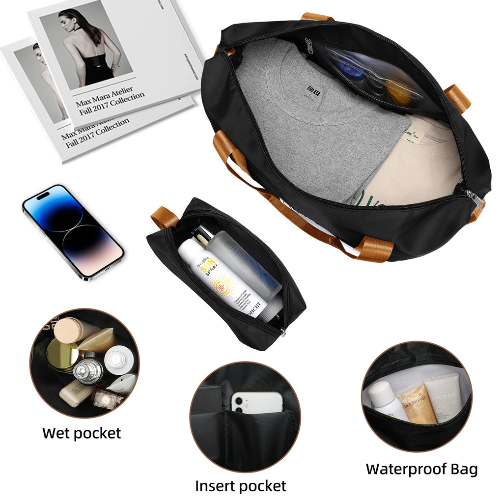 Sleek Hard Shell Black & Tan Luggage Sets - 6-Piece Spinner Suitcases with Matching Luggage Travel Bags for Business Travel