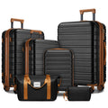 Sleek Hard Shell Black & Tan Luggage Sets - 6-Piece Spinner Suitcases with Matching Luggage Travel Bags for Business Travel