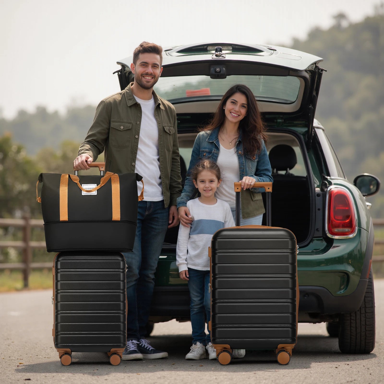 Sleek Hard Shell Black & Tan Luggage Sets - 6-Piece Spinner Suitcases with Matching Luggage Travel Bags for Business Travel