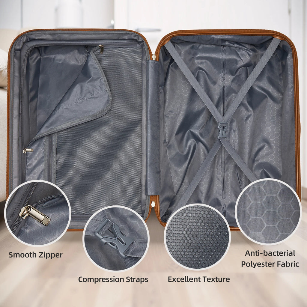 Sleek Hard Shell Black & Tan Luggage Sets - 6-Piece Spinner Suitcases with Matching Luggage Travel Bags for Business Travel