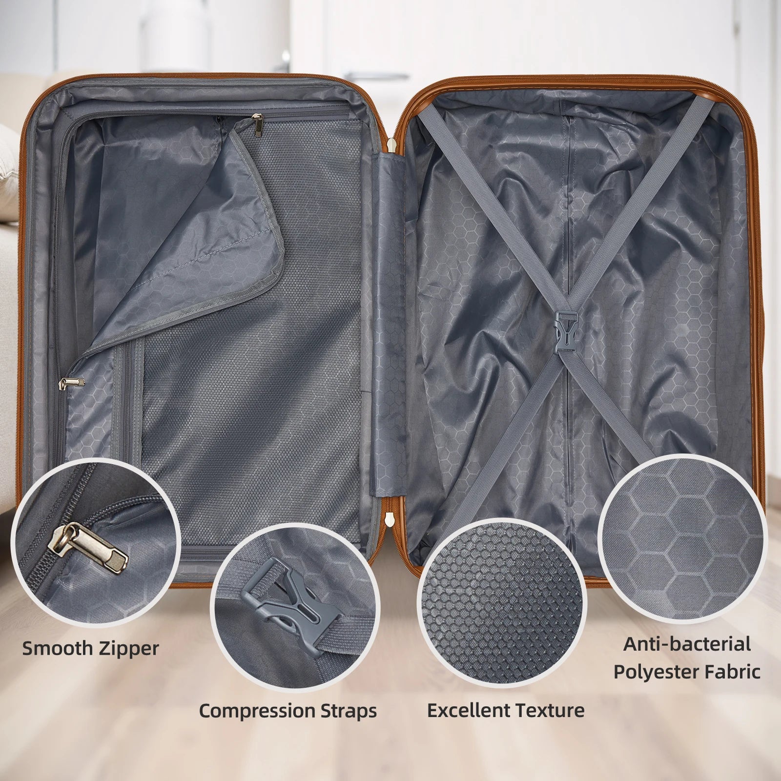 Sleek Hard Shell Black & Tan Luggage Sets - 6-Piece Spinner Suitcases with Matching Luggage Travel Bags for Business Travel
