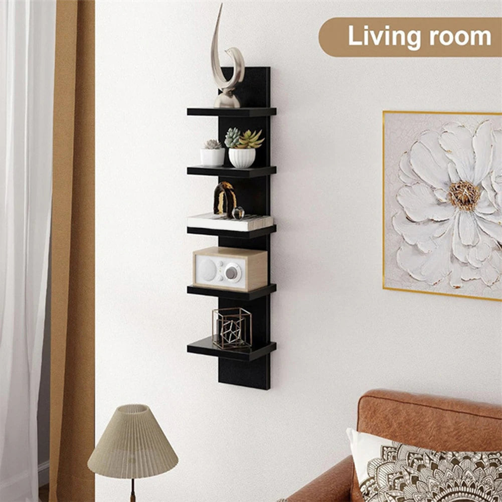 5 Tier Wall-Mounted Bookshelf PVC Floating Storage Rack Smooth-Pressboard Vertical Display Shelf for Living Room Bedroom Decor