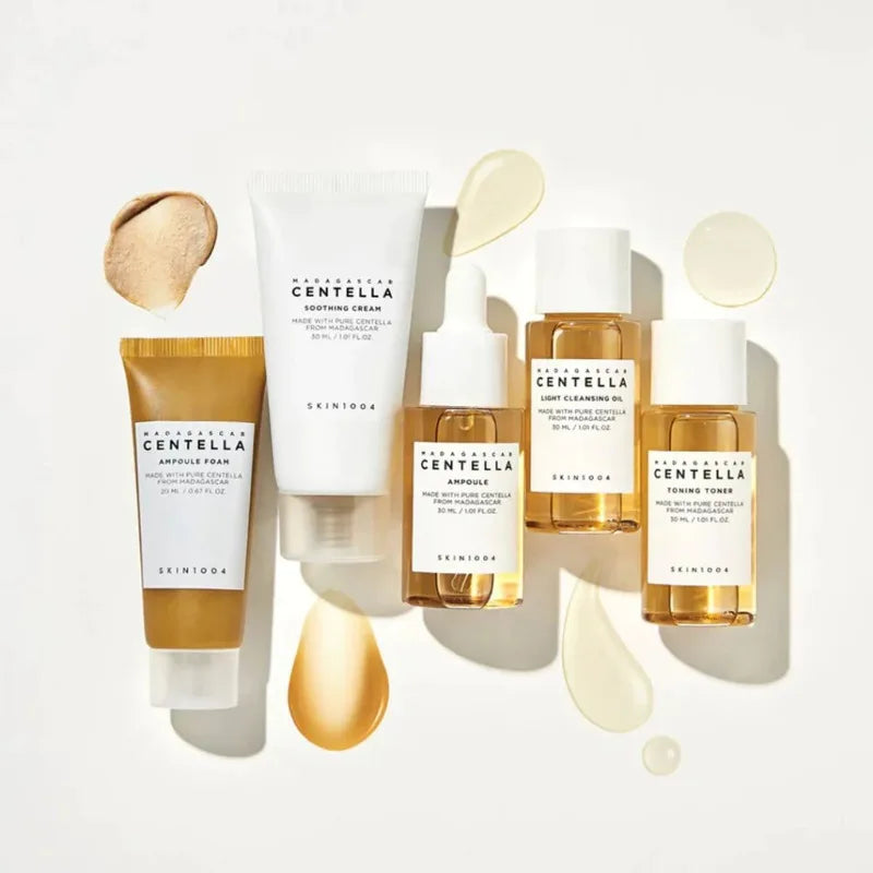 Korean Skin Care Centella Travel Kit Toner, Ampoule, Soothing Cream, Cleansing Oil, Foam, Basic Skincare Box 5pcs Set Gift Set