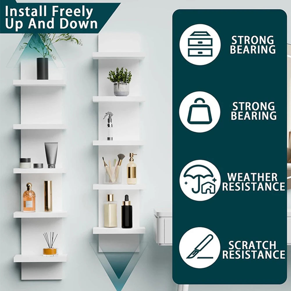 5 Tier Wall-Mounted Bookshelf PVC Floating Storage Rack Smooth-Pressboard Vertical Display Shelf for Living Room Bedroom Decor