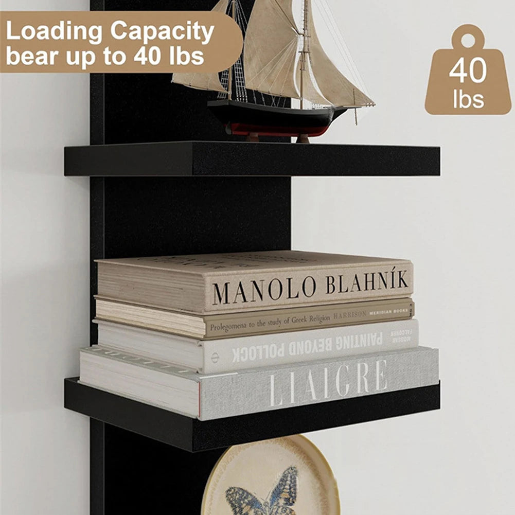 5 Tier Wall-Mounted Bookshelf PVC Floating Storage Rack Smooth-Pressboard Vertical Display Shelf for Living Room Bedroom Decor