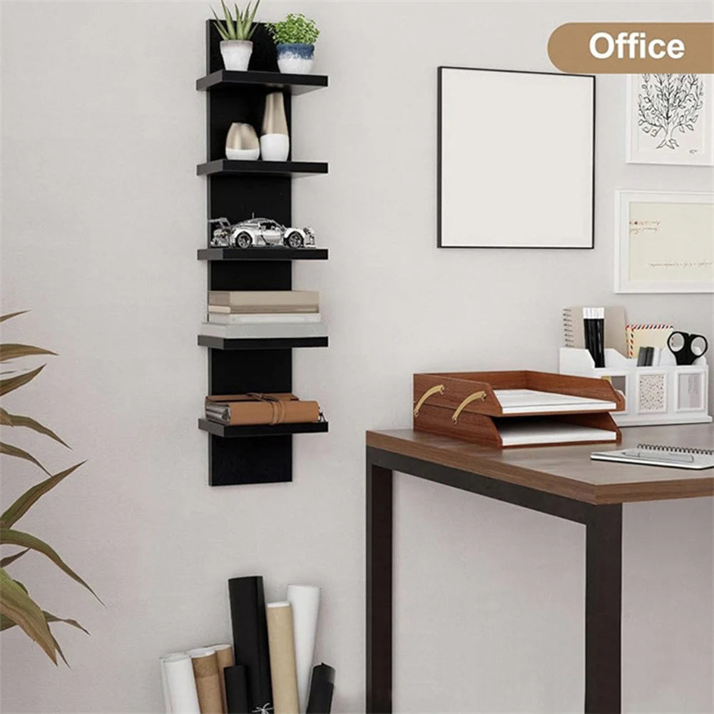 5 Tier Wall-Mounted Bookshelf PVC Floating Storage Rack Smooth-Pressboard Vertical Display Shelf for Living Room Bedroom Decor