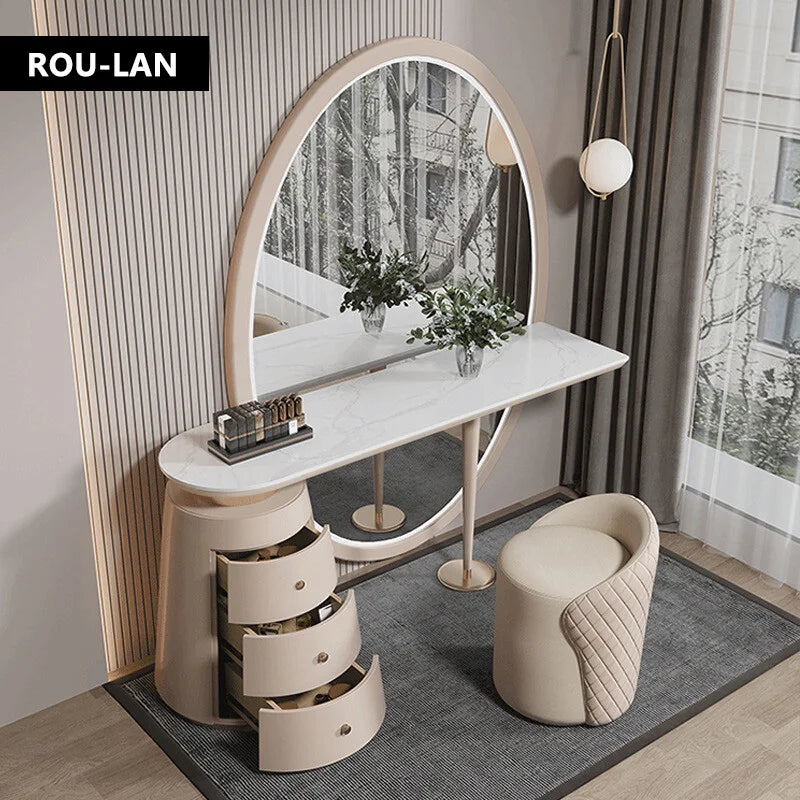 Light luxury dressing table bedroom full body smart mirror slate makeup table modern advanced dressing table