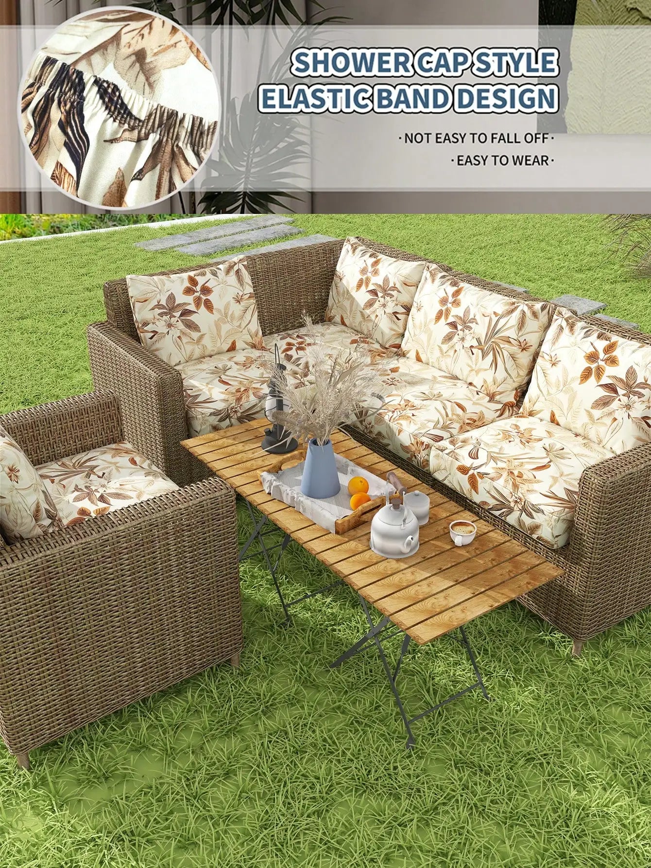 Outdoor Tropical Print Sofa Cushion Covers - Non-Slip Furniture Protectors, Replacement for Individual Seat Cushions