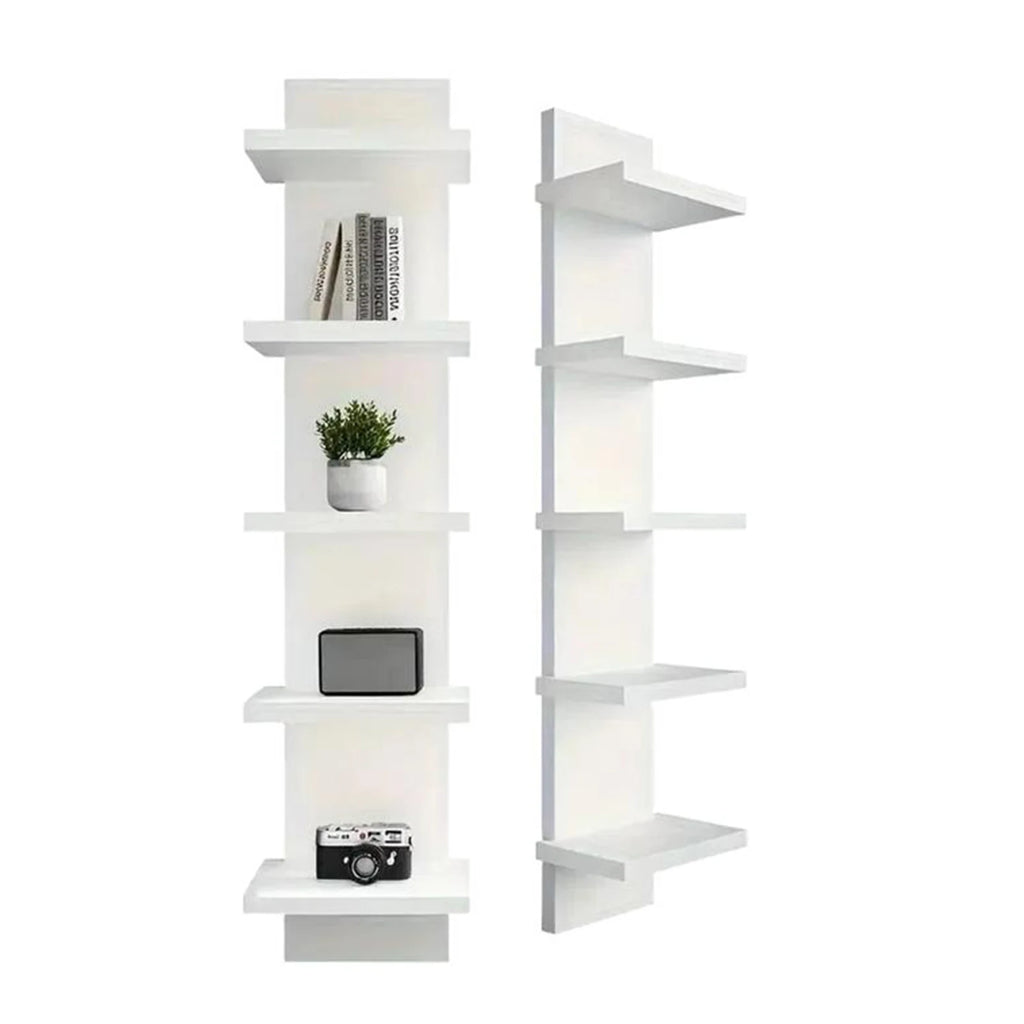 5 Tier Wall-Mounted Bookshelf PVC Floating Storage Rack Smooth-Pressboard Vertical Display Shelf for Living Room Bedroom Decor