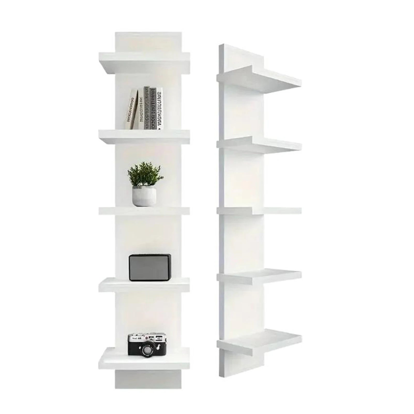 5 Tier Wall-Mounted Bookshelf PVC Floating Storage Rack Smooth-Pressboard Vertical Display Shelf for Living Room Bedroom Decor