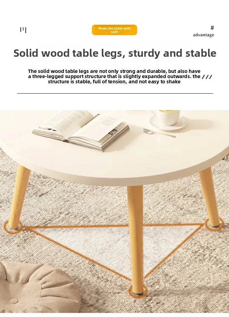 Small Table, Bedroom, Light Luxury Table, Modern Coffee Table, Living Room, Simple Small Round Table, Solid Wood