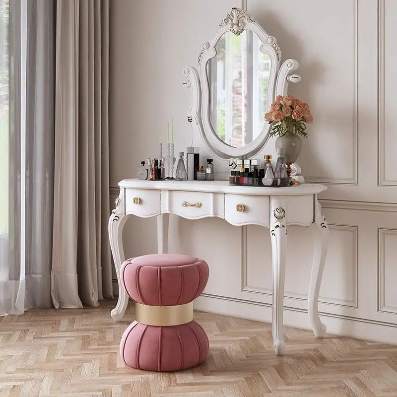 Dressing Table Stool Luxury Modern Woman Minimalist Pink Makeup Stool Princess Stool, Design Sense Round Sofa Stool