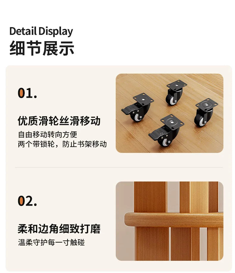 Solid wood rotating bookshelf 360 degree floor-standing bookcase storage rack movable corner children's small narrow cabinet