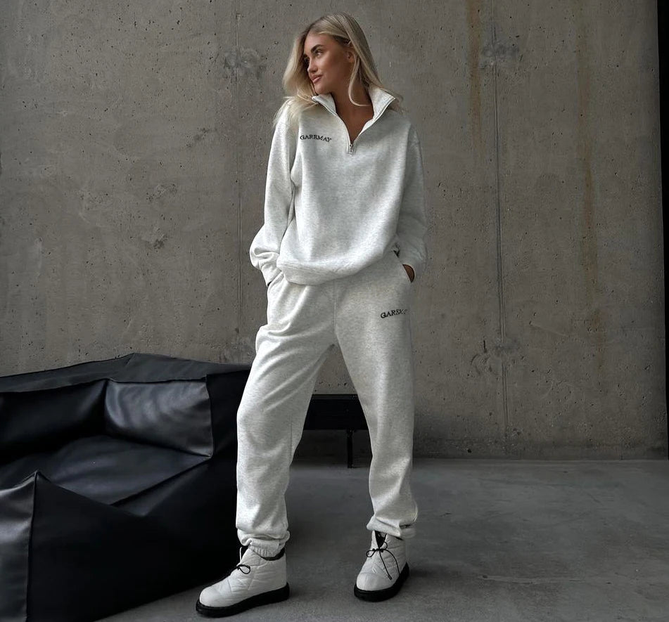 Spring Women's Tracksuit with Zipper Cotton Oversize Classic Pink  Two Piece Set Women Casual  Yellow Trouser Suits for Women