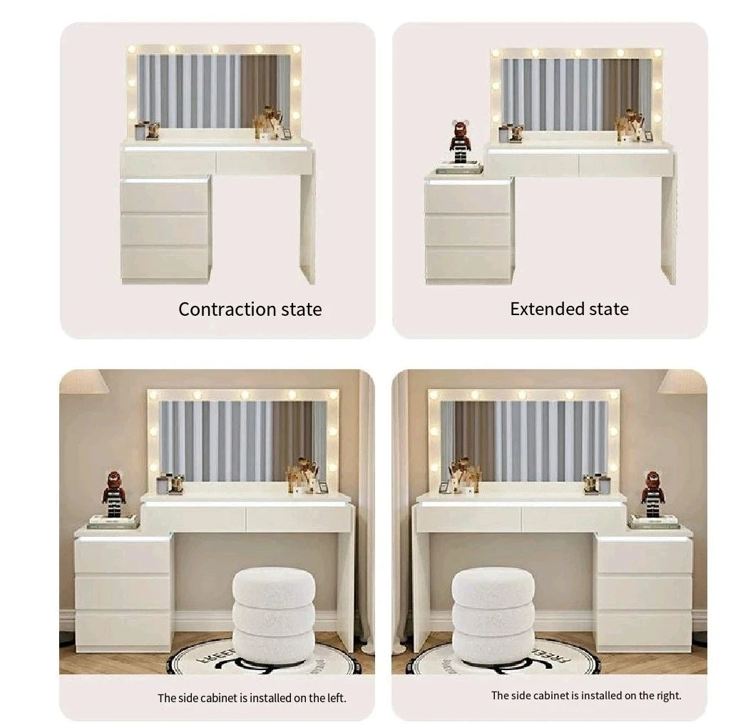 Modern Simple Bedroom Dressing Table with Atmosphere Light New Integrated Solid Wood Nightstand Storage Cabinet Makeup Vanities