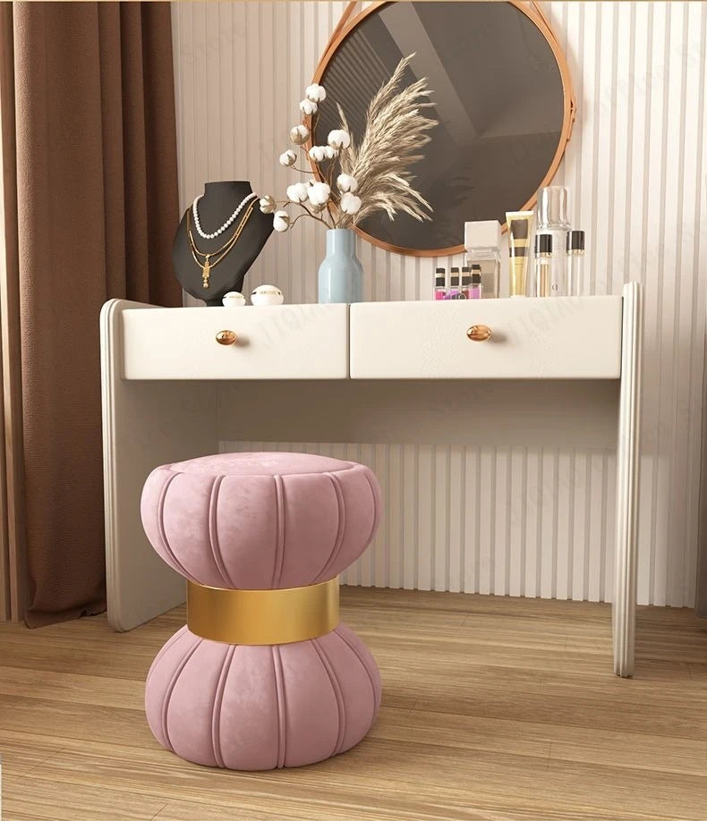 Dressing Table Stool Luxury Modern Woman Minimalist Pink Makeup Stool Princess Stool, Design Sense Round Sofa Stool