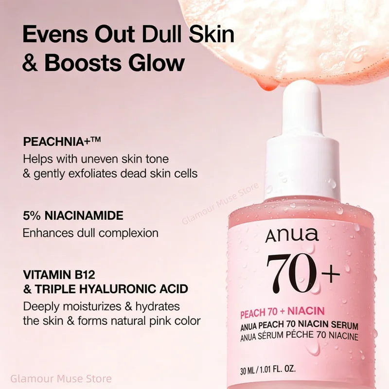 Korean Skin Care Essenc Peach 70 Niacinamide Serum for Uneven Skin Tone,Dull Skin Brightening Facial Hyaluronic Acid Serum 30ml