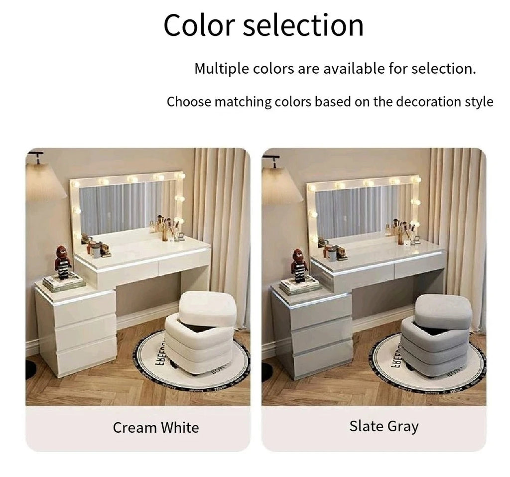 Modern Simple Bedroom Dressing Table with Atmosphere Light New Integrated Solid Wood Nightstand Storage Cabinet Makeup Vanities