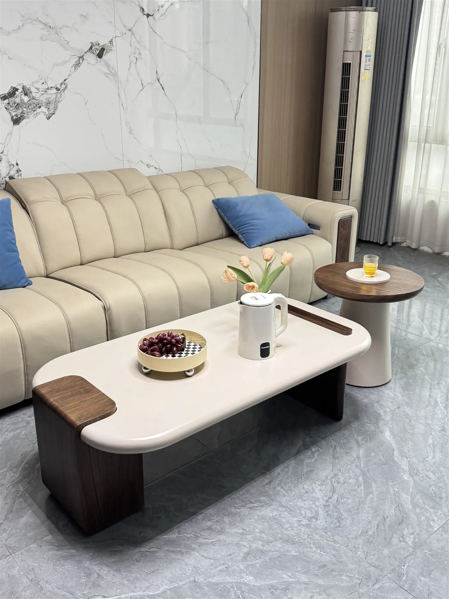 Modern Coffee Table Living Room Small Marble Side Table Glass Round Center Table Nordic Japandi Wabi Sabi Minimalist Furniture