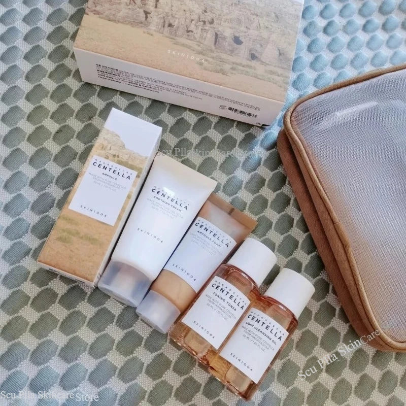 Korean Skin Care Centella Travel Kit Toner, Ampoule, Soothing Cream, Cleansing Oil, Foam, Basic Skincare Box 5pcs Set Gift Set