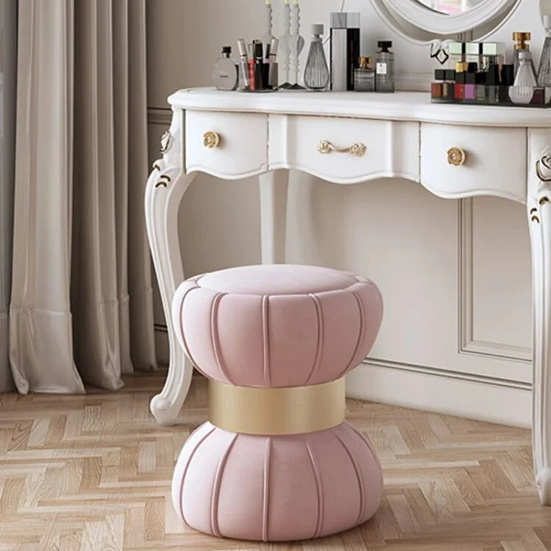 Dressing Table Stool Luxury Modern Woman Minimalist Pink Makeup Stool Princess Stool, Design Sense Round Sofa Stool