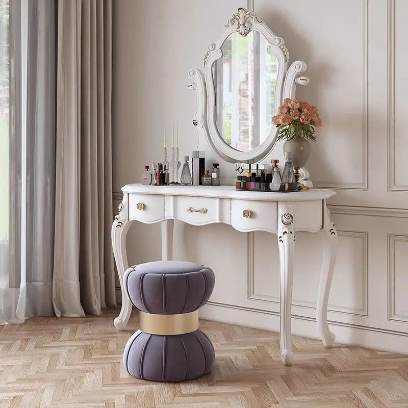 Dressing Table Stool Luxury Modern Woman Minimalist Pink Makeup Stool Princess Stool, Design Sense Round Sofa Stool