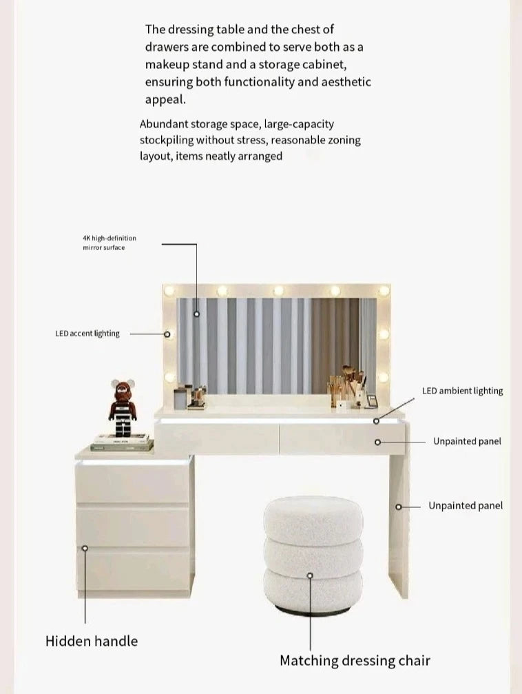 Modern Simple Bedroom Dressing Table with Atmosphere Light New Integrated Solid Wood Nightstand Storage Cabinet Makeup Vanities
