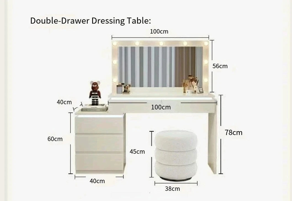 Modern Simple Bedroom Dressing Table with Atmosphere Light New Integrated Solid Wood Nightstand Storage Cabinet Makeup Vanities