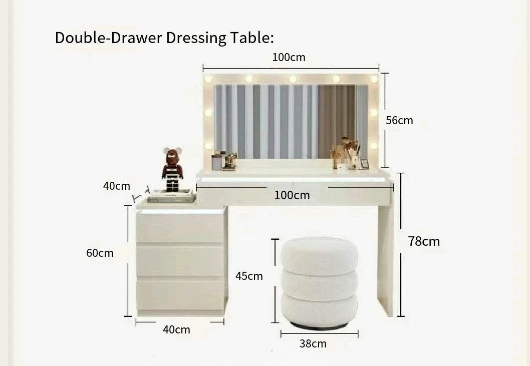 Modern Simple Bedroom Dressing Table with Atmosphere Light New Integrated Solid Wood Nightstand Storage Cabinet Makeup Vanities