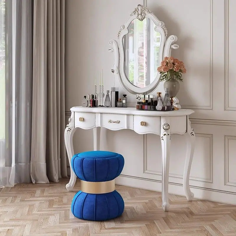 Dressing Table Stool Luxury Modern Woman Minimalist Pink Makeup Stool Princess Stool, Design Sense Round Sofa Stool