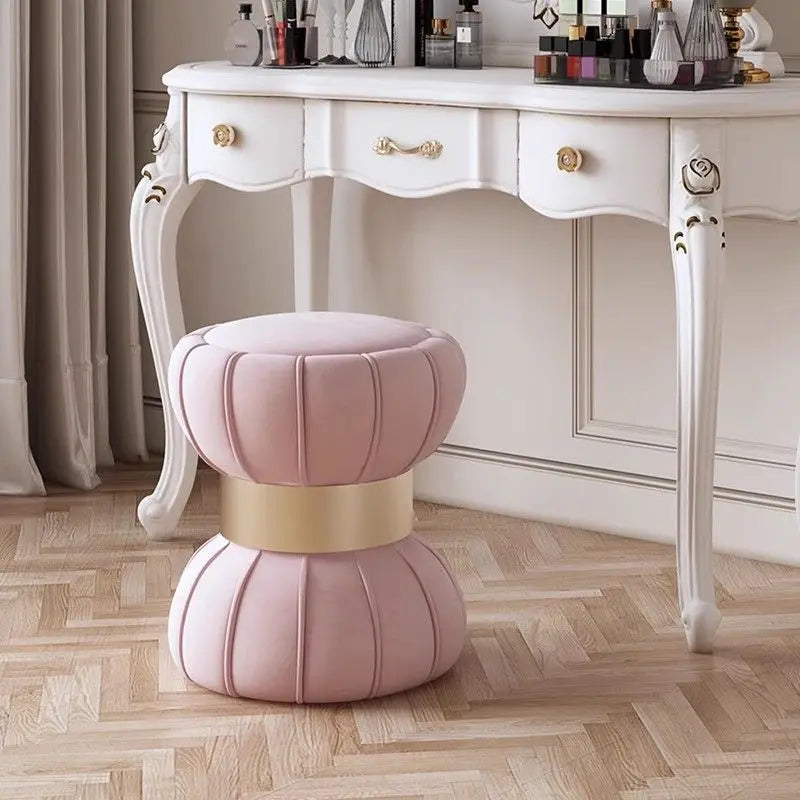 Dressing Table Stool Luxury Modern Woman Minimalist Pink Makeup Stool Princess Stool, Design Sense Round Sofa Stool