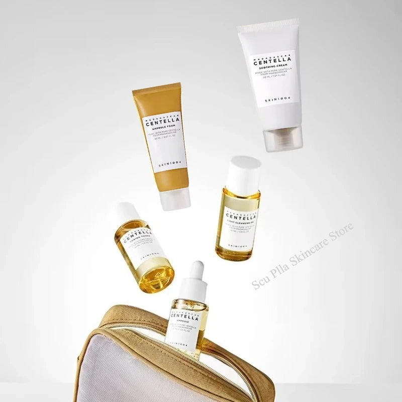 Korean Skin Care Centella Travel Kit Toner, Ampoule, Soothing Cream, Cleansing Oil, Foam, Basic Skincare Box 5pcs Set Gift Set