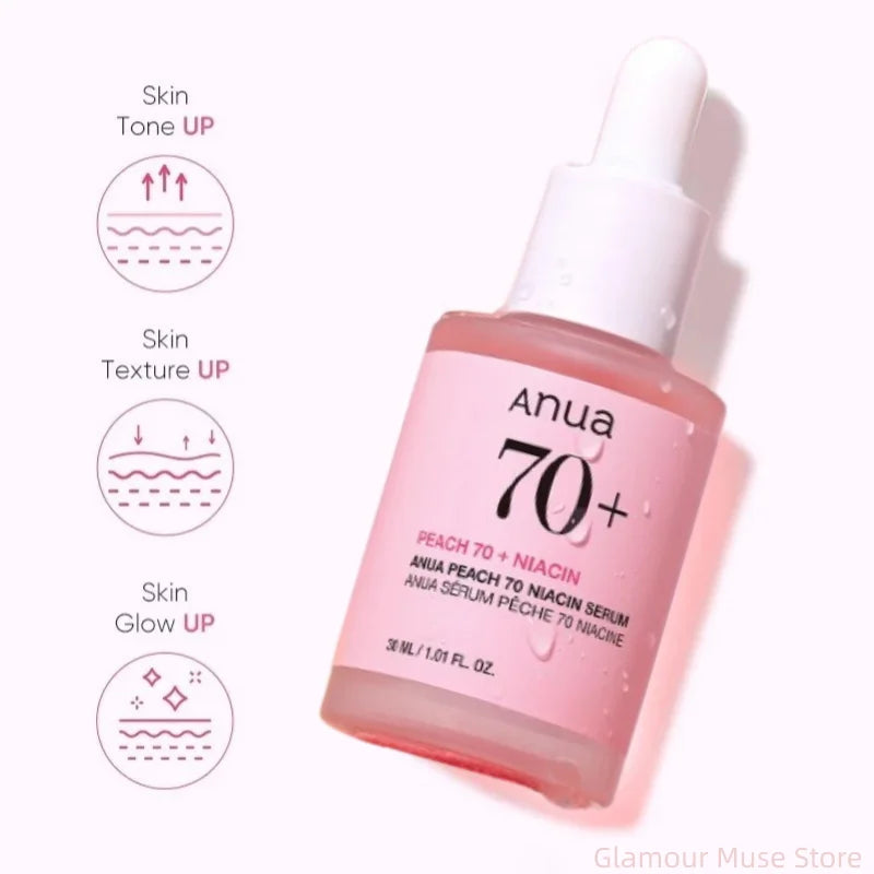 Korean Skin Care Essenc Peach 70 Niacinamide Serum for Uneven Skin Tone,Dull Skin Brightening Facial Hyaluronic Acid Serum 30ml