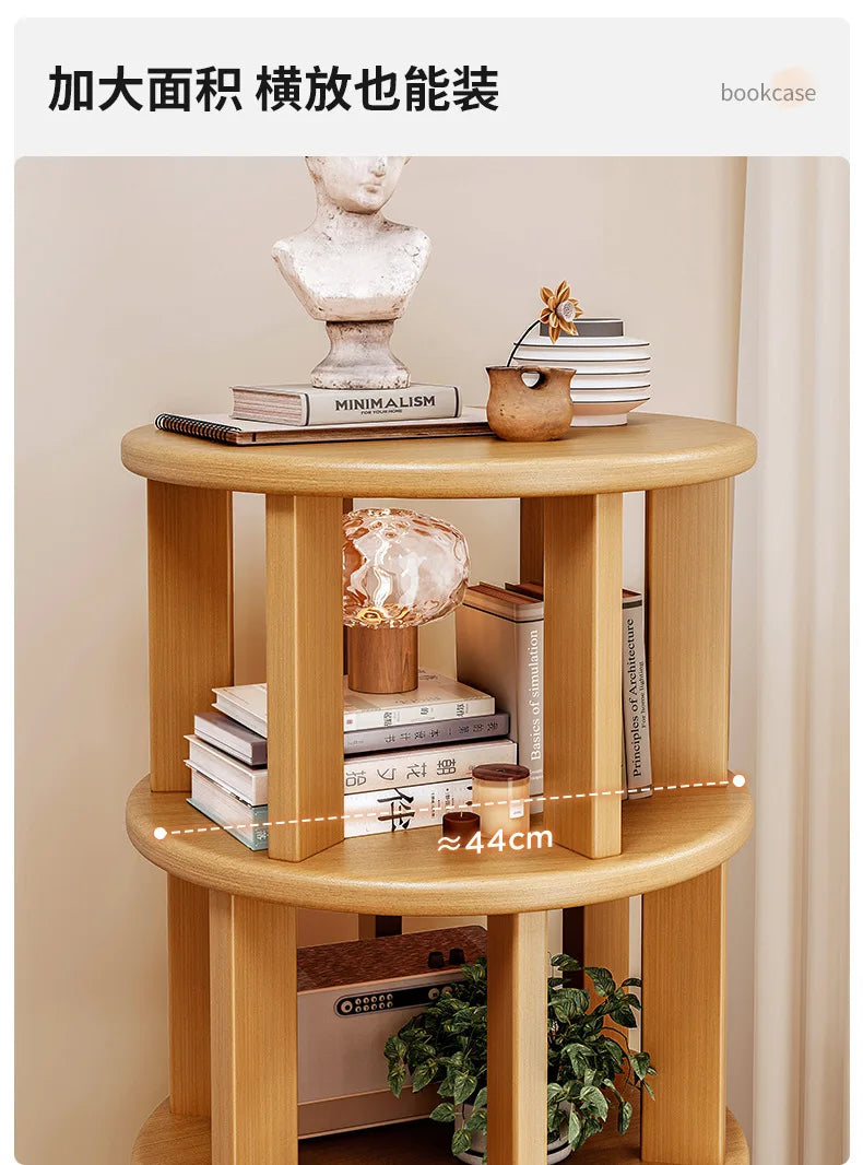Solid wood rotating bookshelf 360 degree floor-standing bookcase storage rack movable corner children's small narrow cabinet